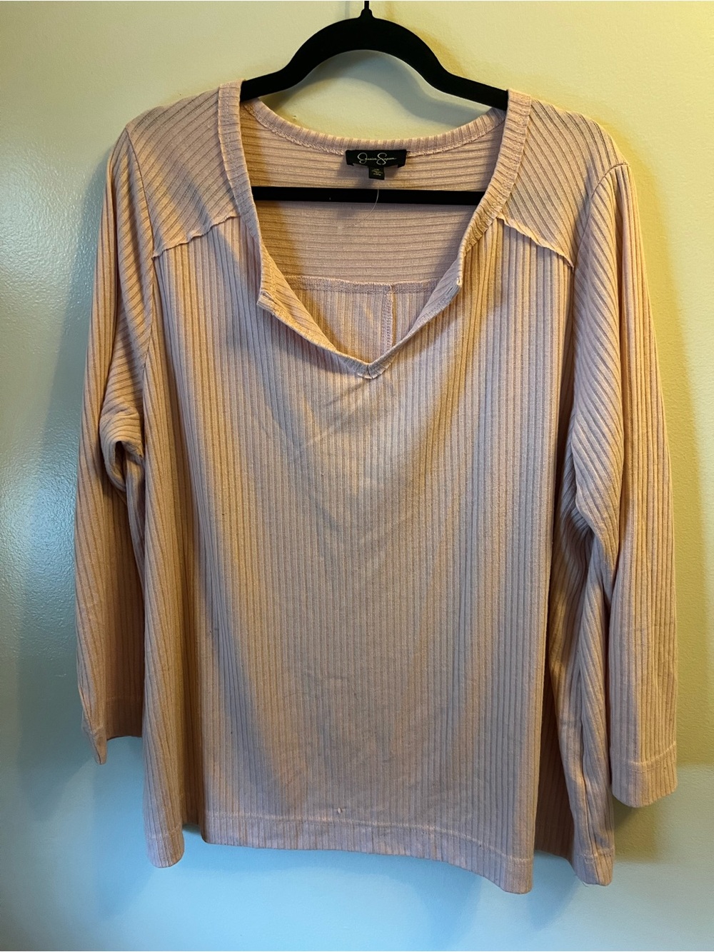Jessica Simpson Pale Pink Ribbed Long Sleeve V-Neck Top